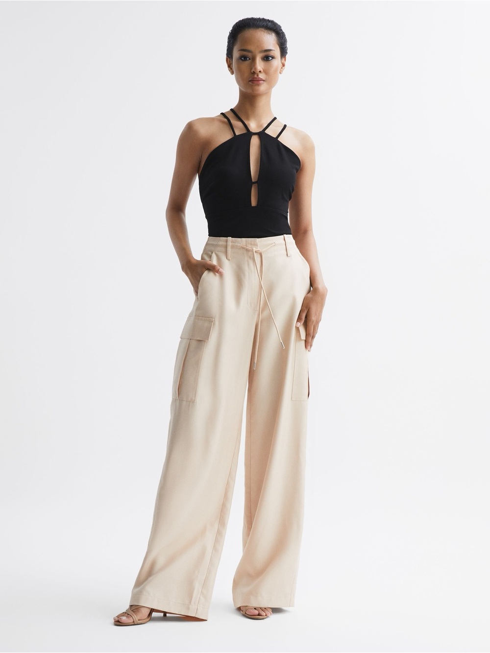 NWT Reiss Raquel Strappy Cut-Out Top in Black Size 10